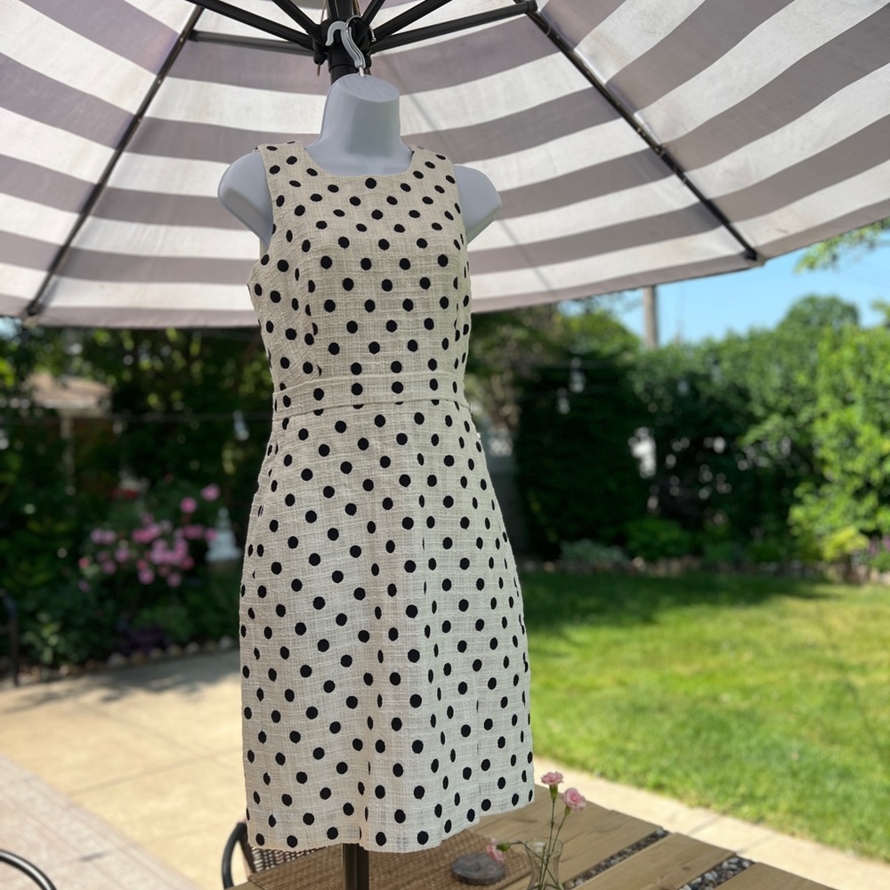 J. Crew Cream Polka Dot Sheath Dress with Black Dots